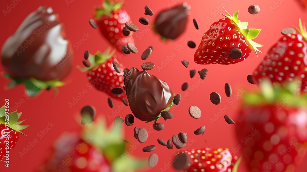 Aufkleber a cluster of chocolate-covered strawberries d style isolated flying objects memphis style d render a