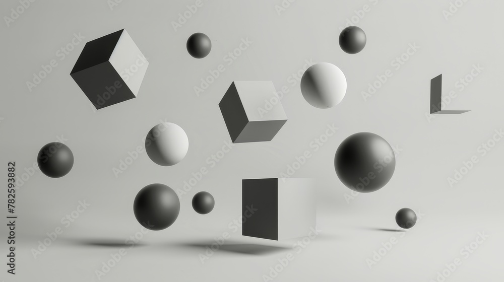 Aufkleber a collection of floating geometric shapes in a monochromatic color scheme ai generated illustration