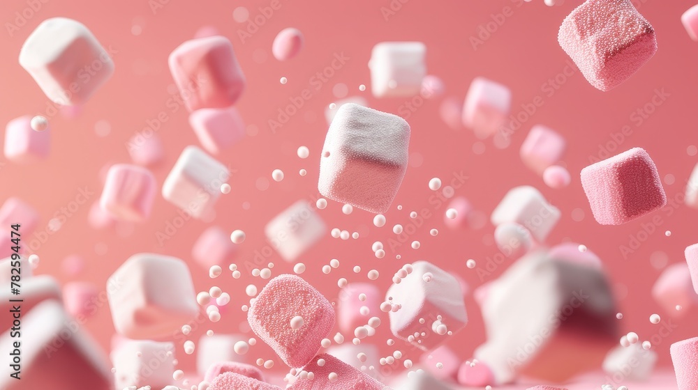 Aufkleber a display of sugary marshmallows d style isolated flying objects memphis style d render ai generated
