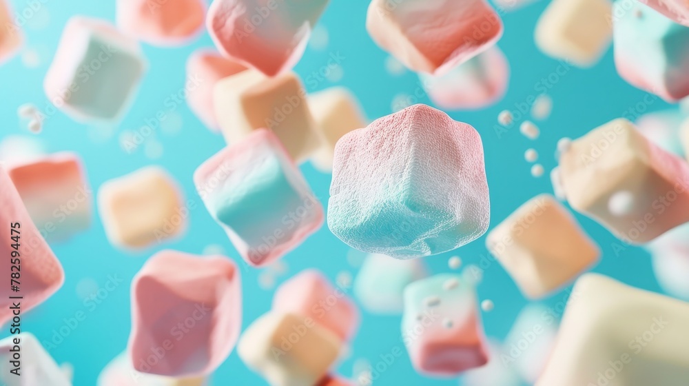 Poster a display of sugary marshmallows d style isolated flying objects memphis style d render ai generated