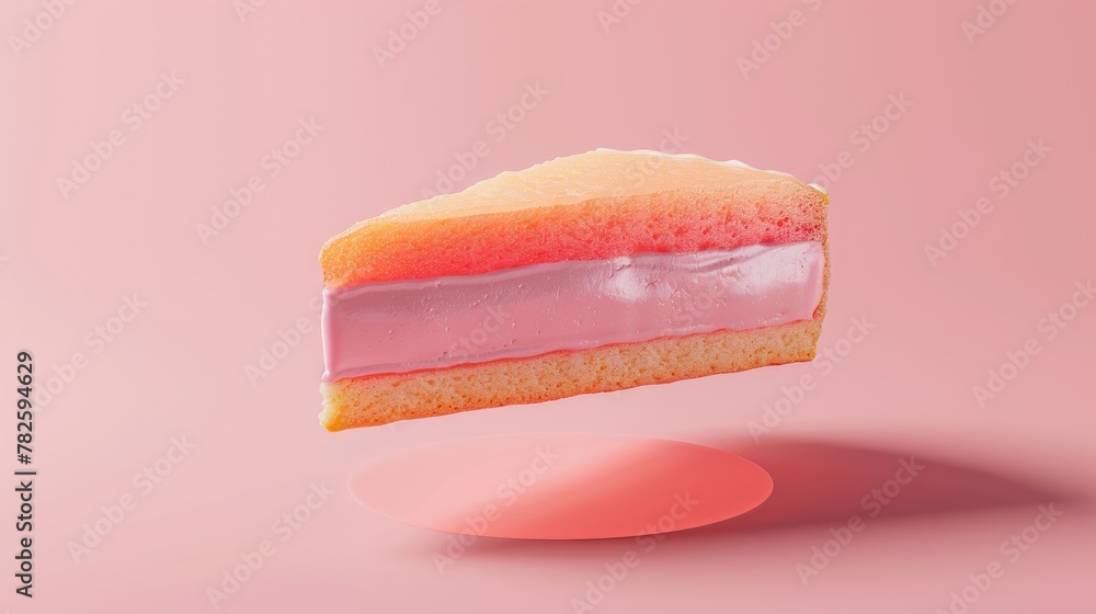 Poster a floating slice of decadent cake d style isolated flying objects memphis style d render ai generate