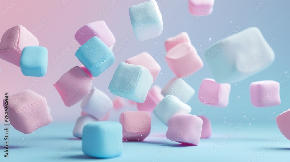 Poster a fluffy marshmallow in a pastel color scheme d style isolated flying objects memphis style d render