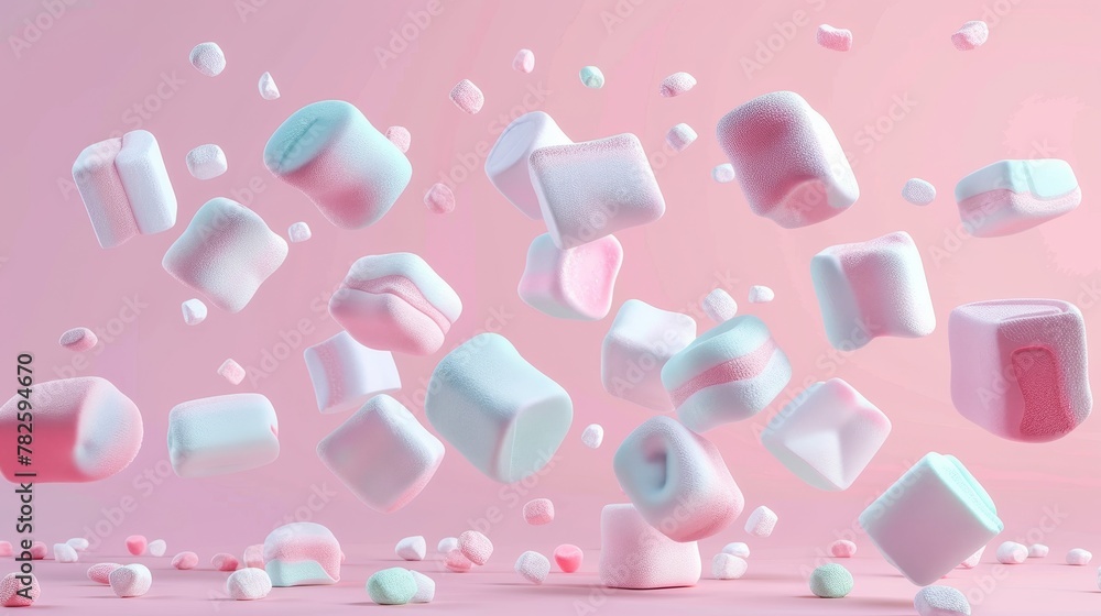 Aufkleber a fluffy marshmallow in a pastel color scheme d style isolated flying objects memphis style d render