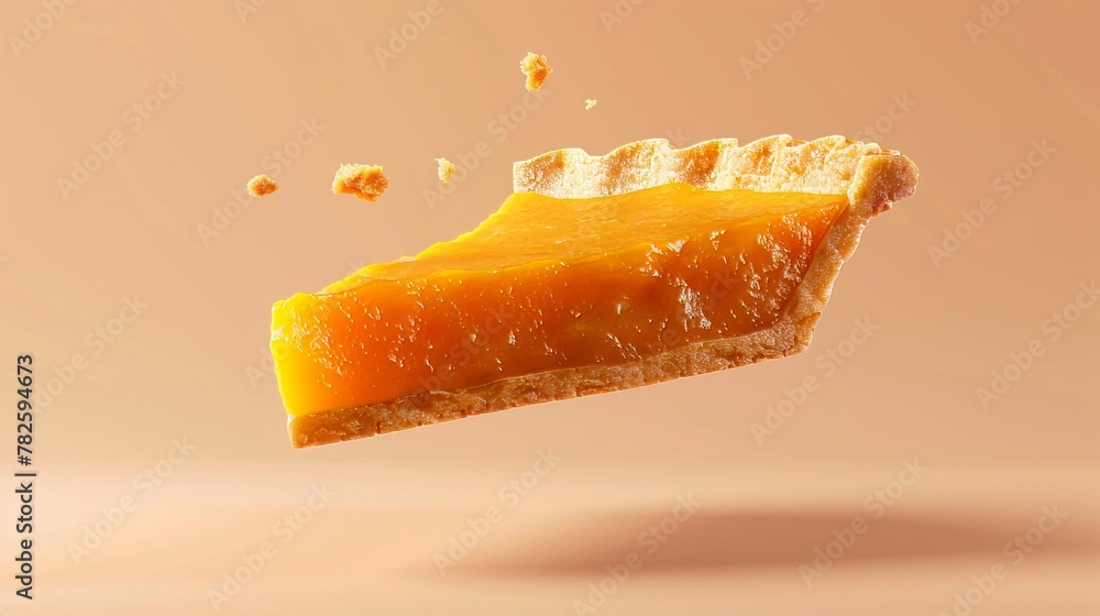 Poster a flying slice of pumpkin pie d style isolated flying objects memphis style d render ai generated il