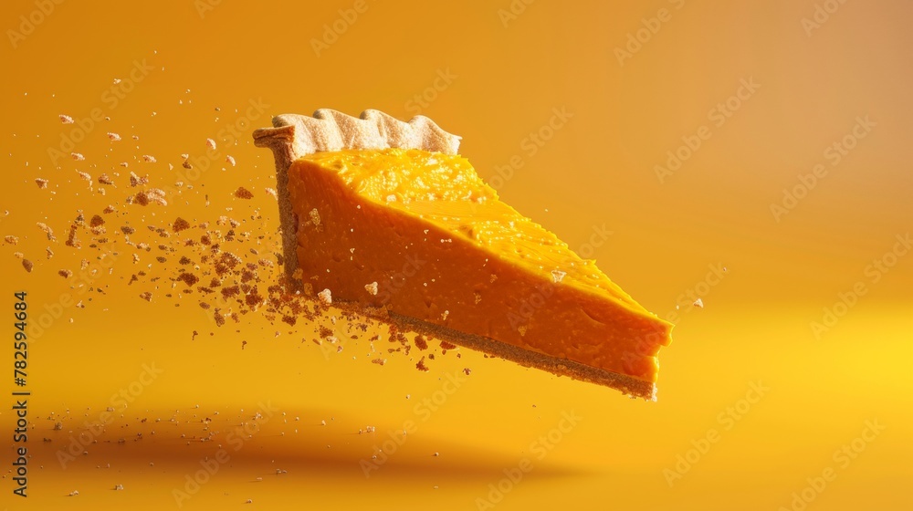 Poster a flying slice of pumpkin pie d style isolated flying objects memphis style d render ai generated il
