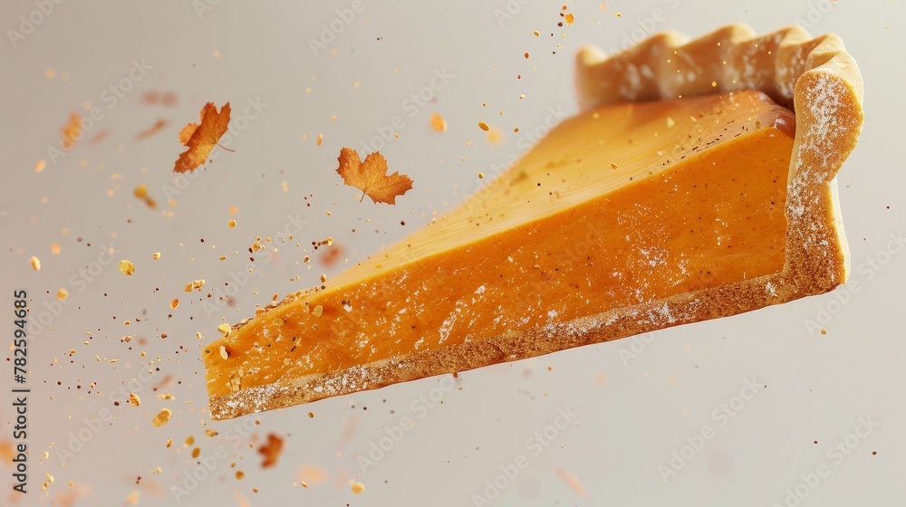 Poster a flying slice of pumpkin pie d style isolated flying objects memphis style d render ai generated il