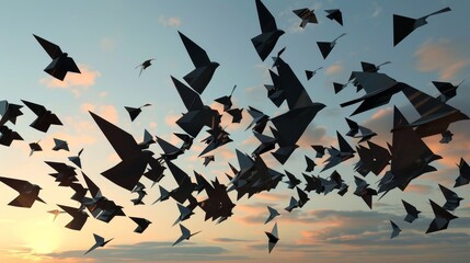 A flock of flying geometries AI generated illustration