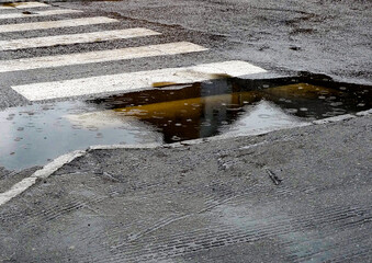  pedestrian crossing marker at the street in rain