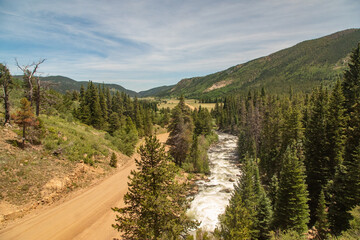 View from the Amtrak Zephyr train somewhere along the Colorado River near Grand Mesa in Colorado, USA 