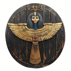 Egyptian Circular Shield with Goddess Isis and Winged Design
