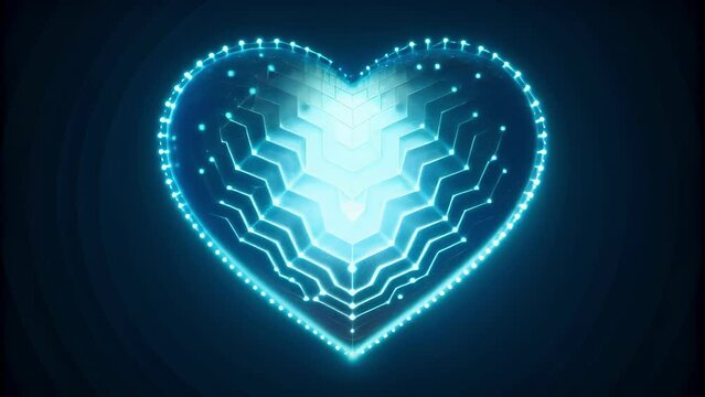 A digital heart made up of glowing pixels each representing a different emotion and how the AI processes and reacts to them.