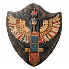 Illustration of Ancient Egyptian Winged Goddess Isis Shield

