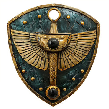 Ancient Egyptian Winged Sun Disk Shield Illustration
