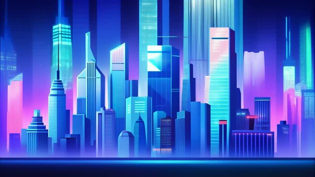 A neonlit cityscape filled with skyscrs each one representing a different aspect of quantum computing and its role in powering the capabilities