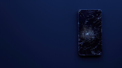 Smartphone with shattered screen on dark blue background