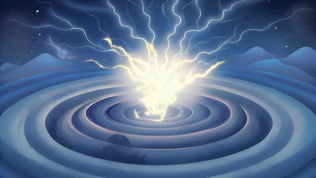 A whirlpool of data with lightning bolts cracking and spiking as they dive deeper into the depths of the AIs mind symbolizing its immense