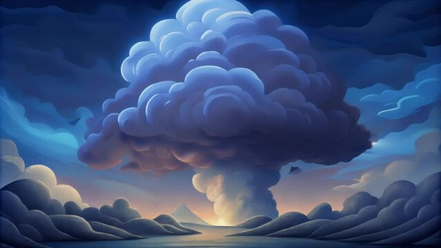 A powerful storm front with dark clouds billowing and ominous rumblings mirroring the potential threats posed by Neural Monsoons advanced