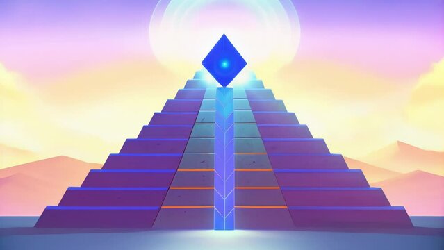 A towering data pyramid with an AI symbol rising to the top and leading the way for future advancements in the field of artificial