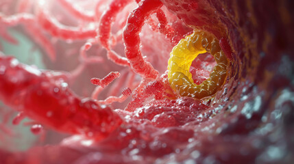 Closeup view of yellow object inside blood vessel Intriguing Microscopic Image of Biological Process
