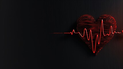 Red heart with ECG line on dark background