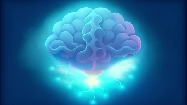 A neon lightning storm flickering across a digital brain portraying the lightningfast speed at which an AGI can process information.