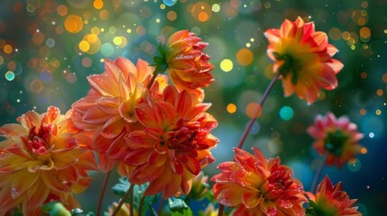 Fototapeta na wymiar Natures paintbrush fiery Dahlias create a masterpiece of color and light
