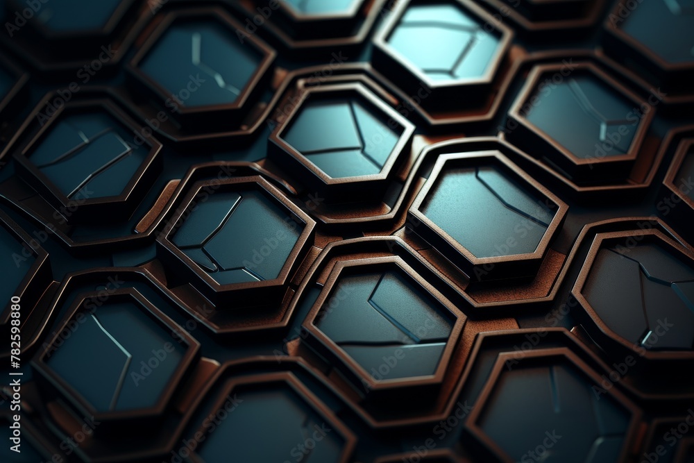 Poster abstract industrial background made of hexagons. 3d render illustration.