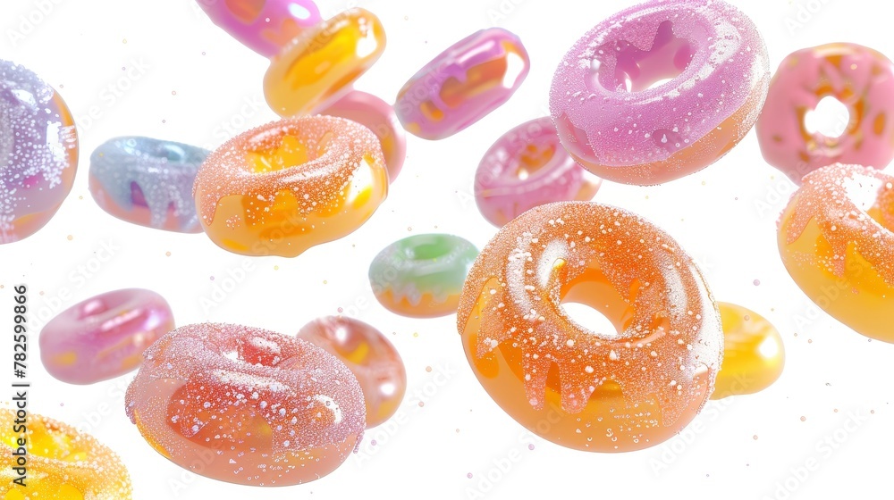 Poster a group of shiny jelly donuts d style isolated flying objects memphis style d render ai generated il