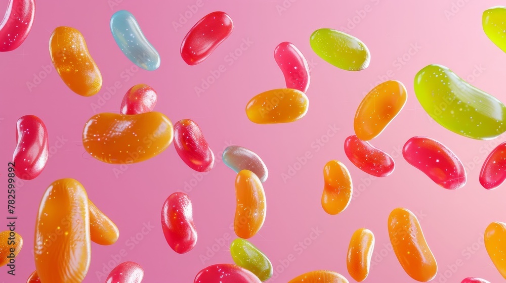 Aufkleber a group of sparkling jelly beans d style isolated flying objects memphis style d render ai generated