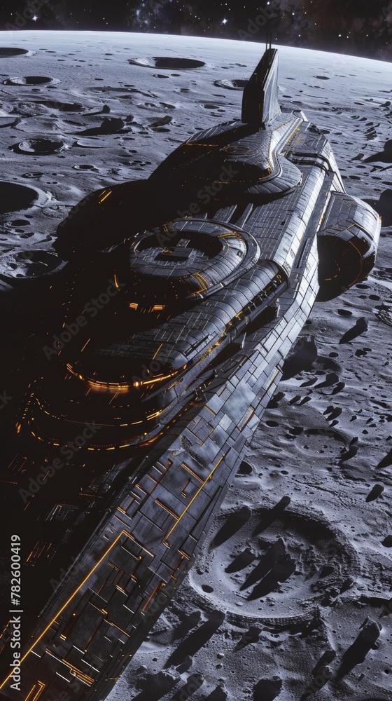 Aufkleber a massive starship resting on the surface of a barren moon waiting to be explored ai generated illus