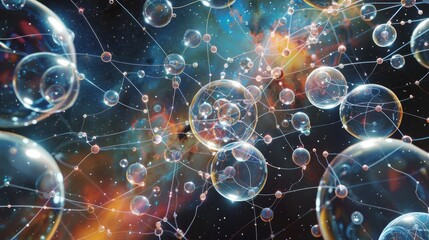 A network of interlocking ellipsoids drifting serenely through space   AI generated illustration