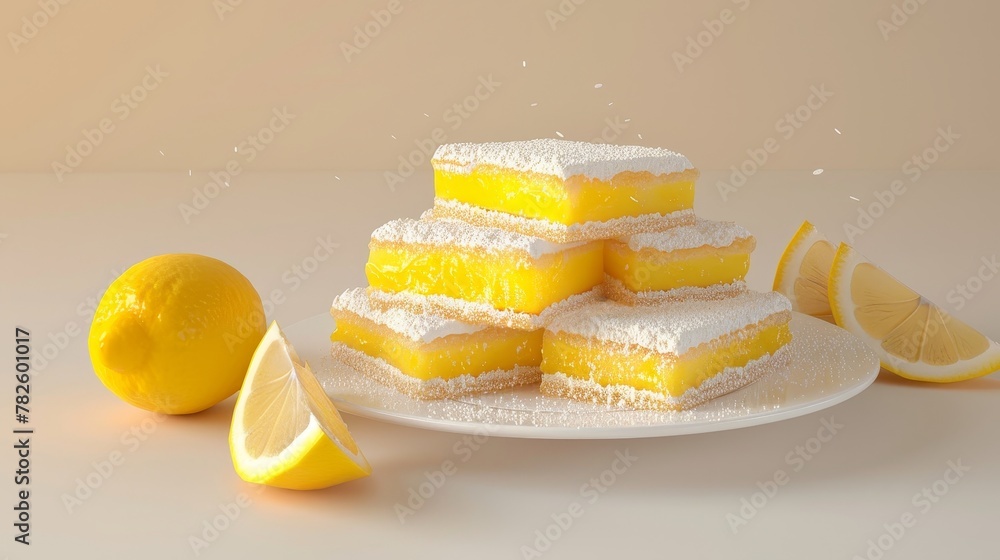 Poster a plate of lemon bars d style isolated flying objects memphis style d render ai generated illustrati