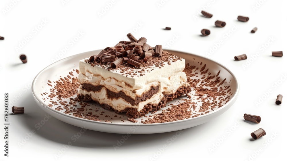 Aufkleber a plated slice of tiramisu with chocolate shavings d style isolated flying objects memphis style d r