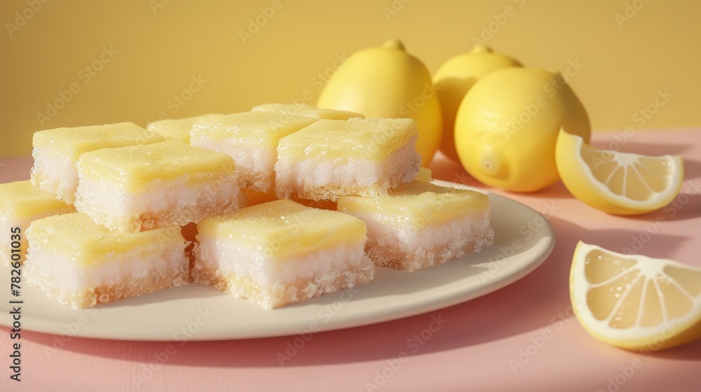 Aufkleber a plate of lemon bars d style isolated flying objects memphis style d render ai generated illustrati