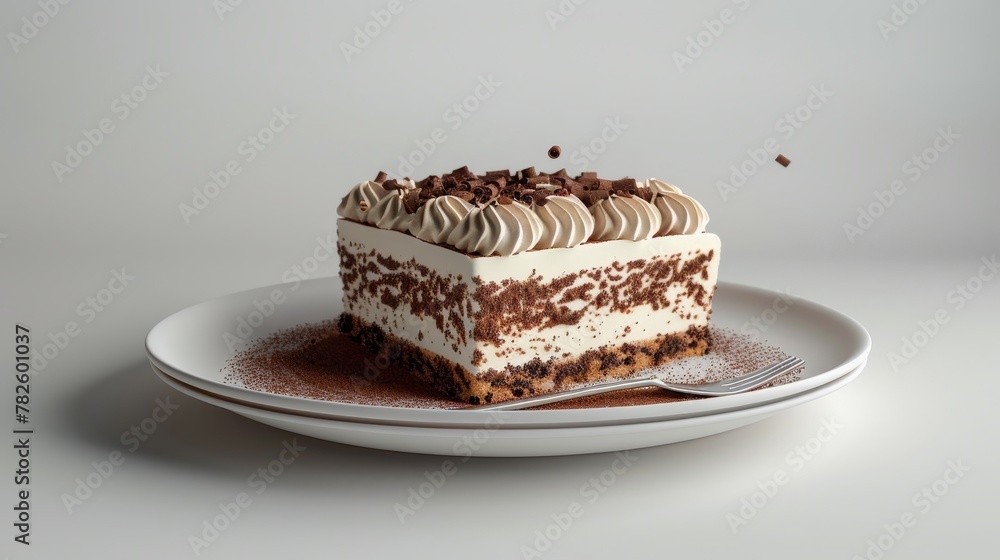 Aufkleber a plated slice of tiramisu with chocolate shavings d style isolated flying objects memphis style d r
