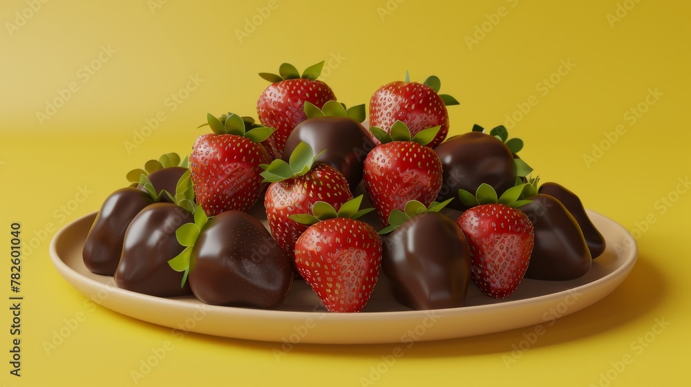 Poster a platter of chocolate-covered strawberries d style isolated flying objects memphis style d render a