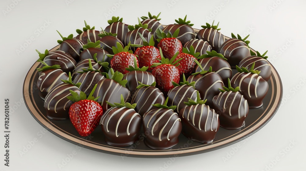 Poster a platter of chocolate-covered strawberries d style isolated flying objects memphis style d render a
