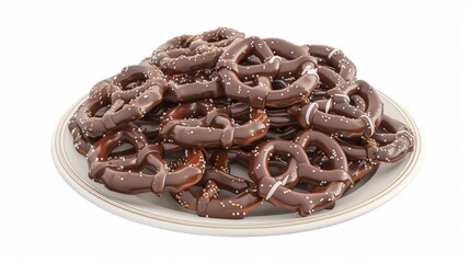 A platter of chocolate-dipped pretzels  d style isolated flying objects memphis style d render  AI generated illustration