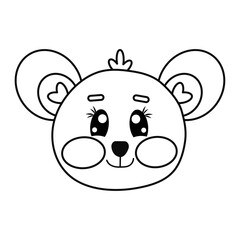 Coloring doodle kawaii outline mouse face isolated on white background. Cute line drawing vector illustration for baby, kids, children	