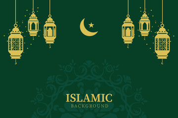 Blank islamic greeting card with lanterns and crescent concept