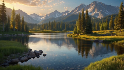 lake in the morning, lake in the mountains, lake reflection