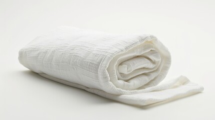 White thin lightweight blanket roll isolated on white