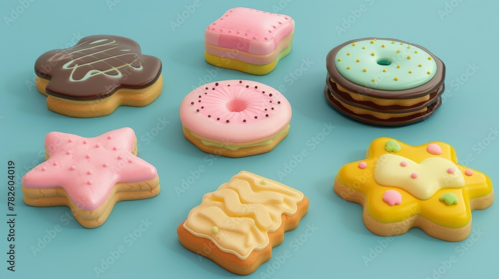 Aufkleber a selection of sugary shortbread cookies d style isolated flying objects memphis style d render ai g