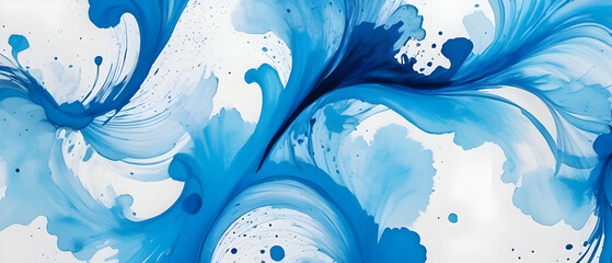 Abstract ink background texture blue strokes on white paper wallpaper