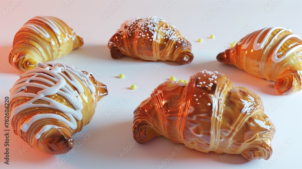 Poster a series of flaky pastries d style isolated flying objects memphis style d render ai generated illus