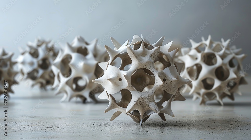 Poster a series of interconnected polyhedra twisting and turning in the emptiness ai generated illustration