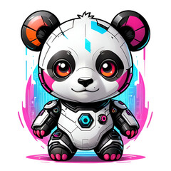 Chibi Panda robot mascot, cyborg for t shirt