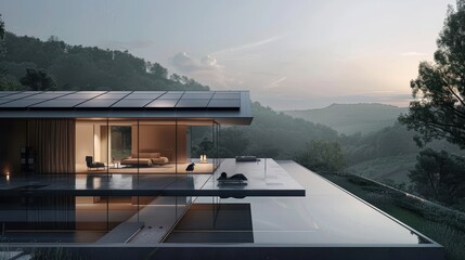 A sleek and elegant poster featuring solar panels seamlessly integrated into the design   AI generated illustration