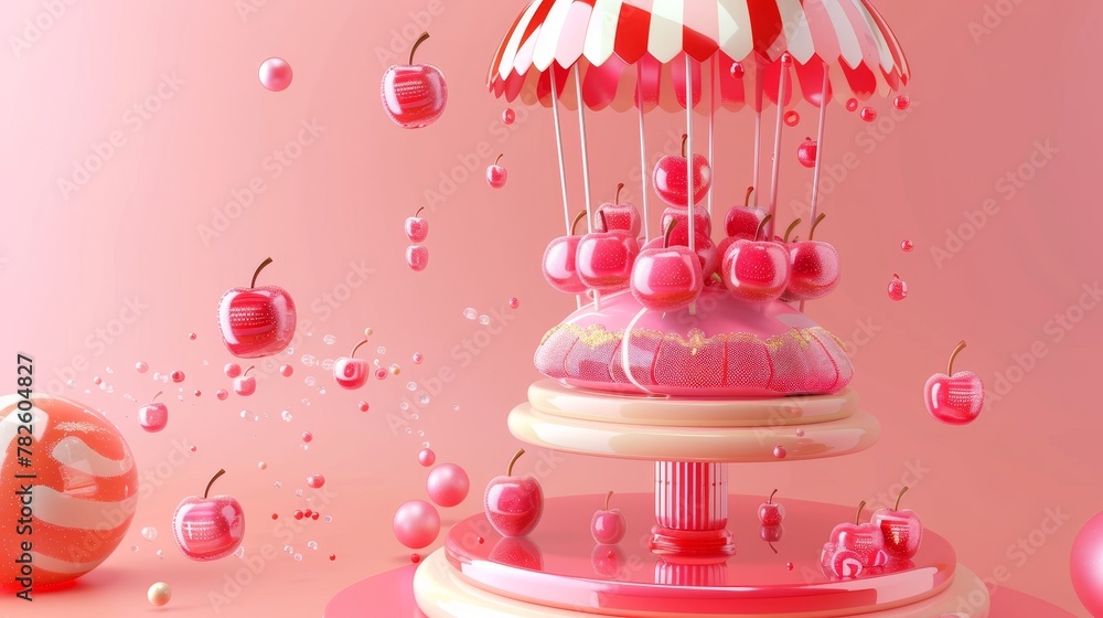 Poster a spinning carousel of candy-coated apples d style isolated flying objects memphis style d render ai