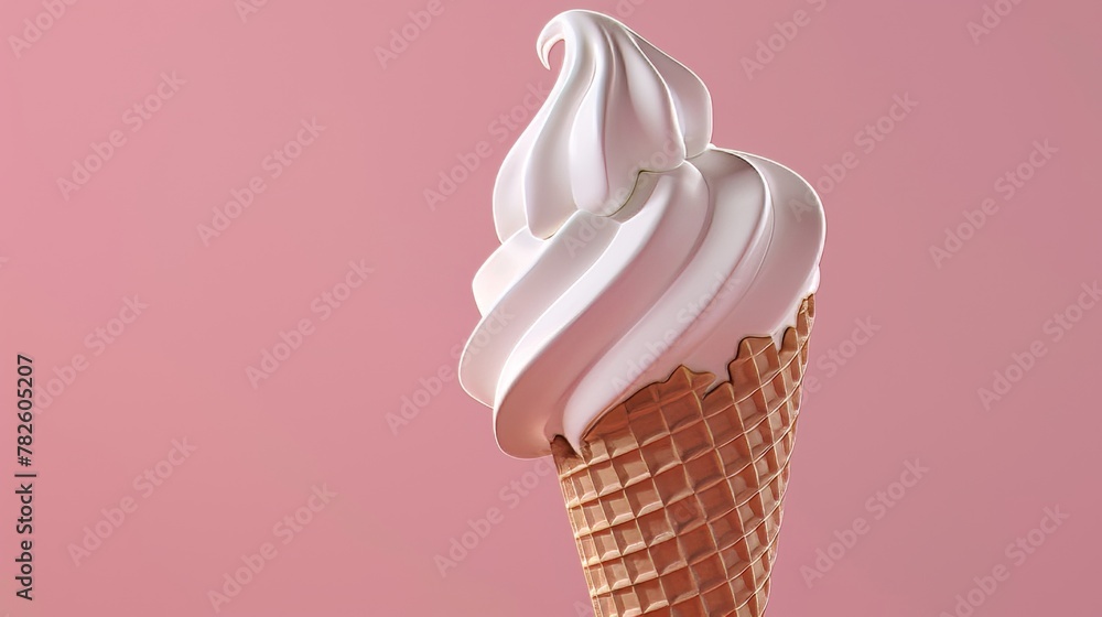 Poster a swirl of soft-serve ice cream in a waffle cone d style isolated flying objects memphis style d ren